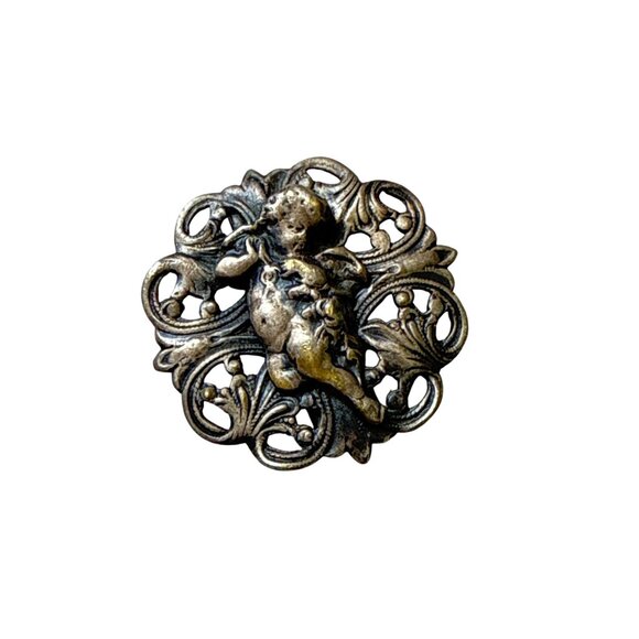 Victorian Cherub Belt Buckle Half Ornate Angel Scroll Metal Fastener Antique Jew - Picture 11 of 11